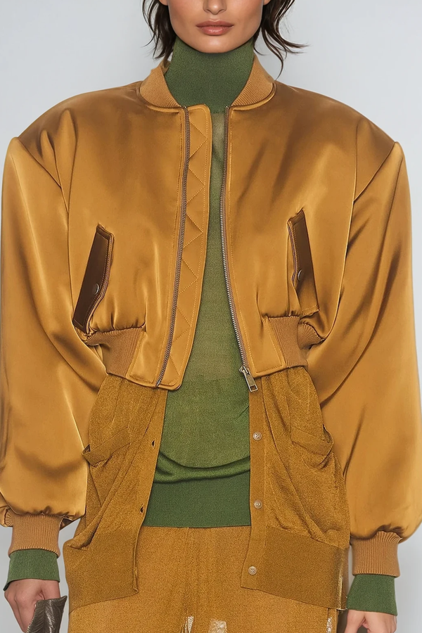 Doireann Crop Satin Jacket In Yellow