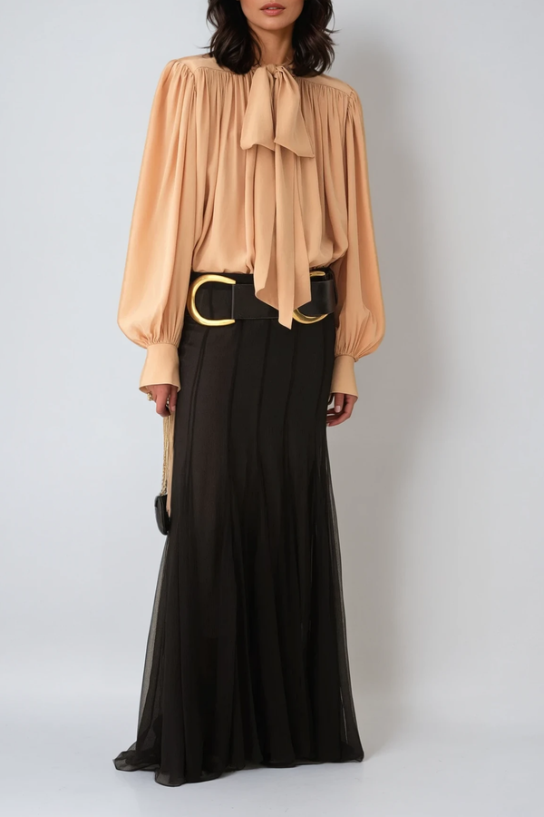 Domna Balloon Sleeve Tie Up Ruch Top