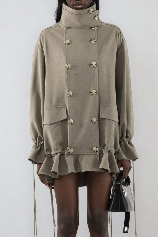 Don Funnel Neck Ruffle Mini Dress