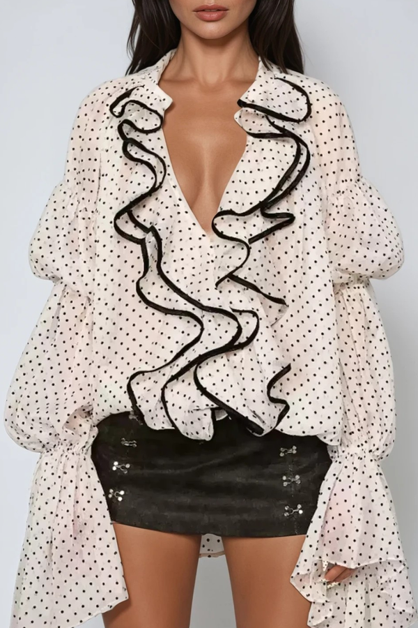 Donar Ruffle Plunge Dot Top