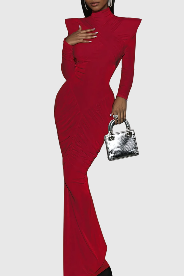 Donata Backless Ruch Bodycon Maxi Dress In Red