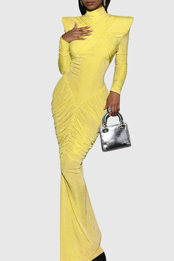Donata Backless Ruch Bodycon Maxi Dress In Yellow