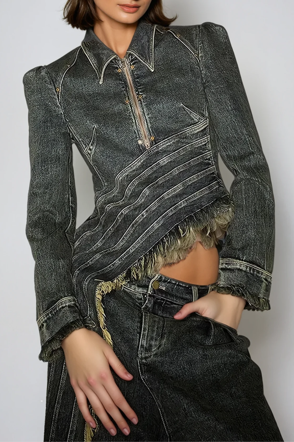 Donggeun Asymmetric Deconstruct Denim Top