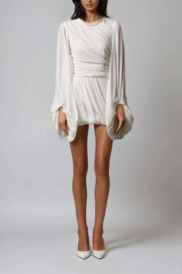 Dorka Balloon Sleeve Ruch Mini Dress