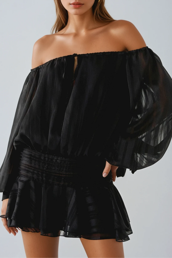 Dorota Off Shoulder Ruch Mini Dress In Black