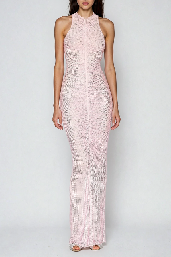 Dory Sleeveless Ruch Rhinestone Maxi Dress