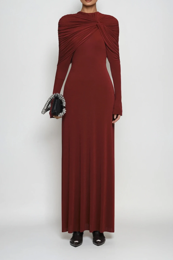 Douglass Ruch Shawl Maxi Dress In Red