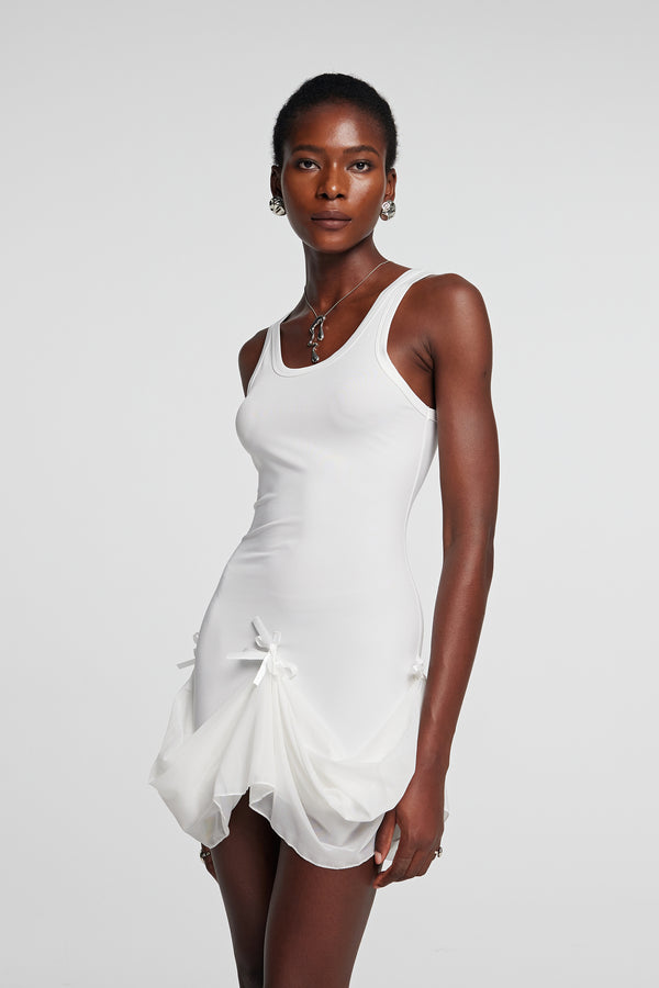 Dove Sleeveless Bow Mesh Dress