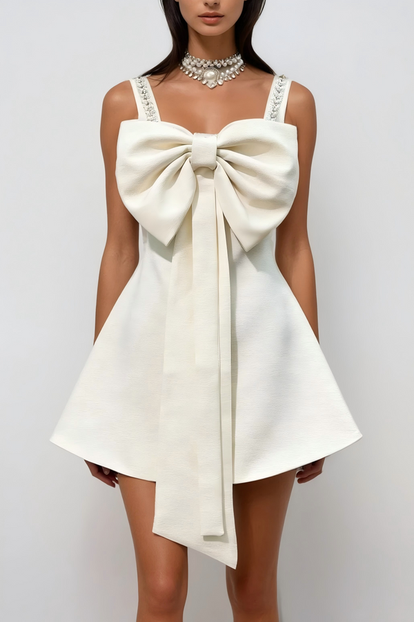 Drahoslav Sleeveless Bow Crystal Mini Dress