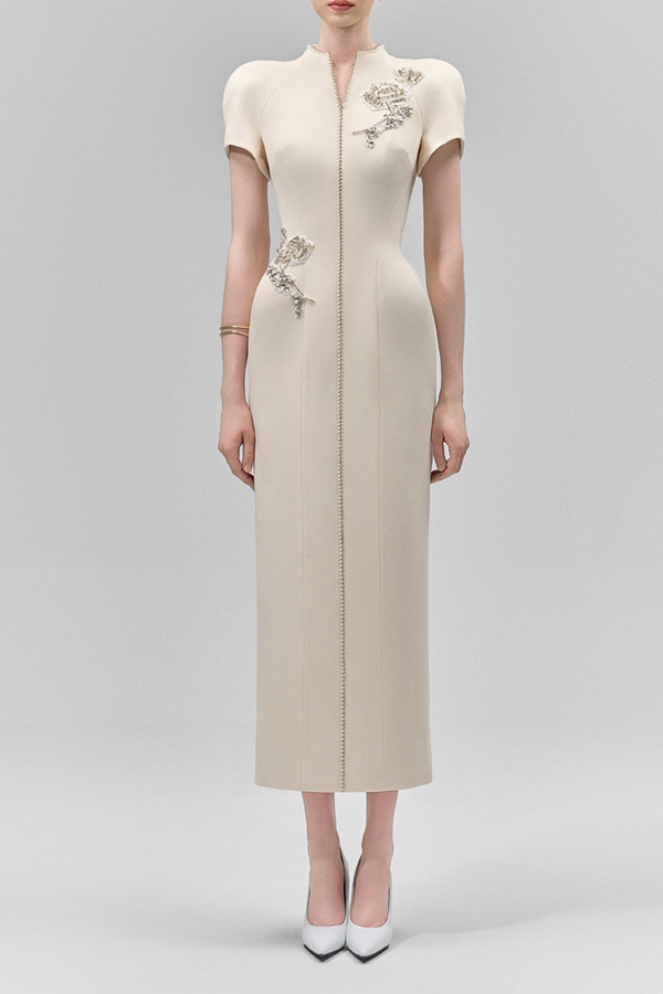 Dror Embroidered Floral Qipao Maxi Dress