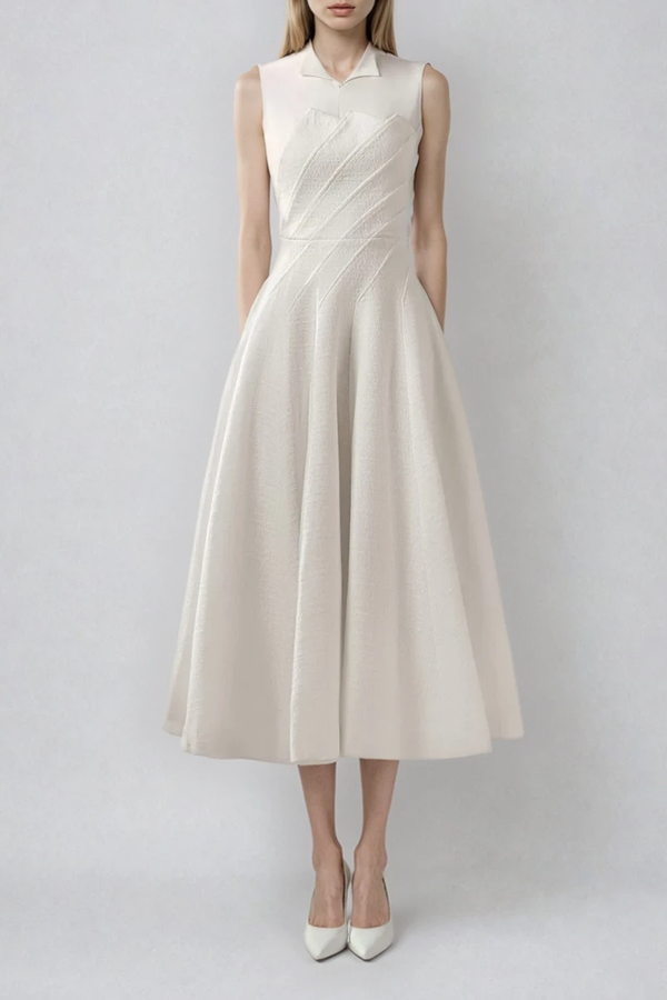 Drorit Lapel Sleeveless Flared Midi Dress