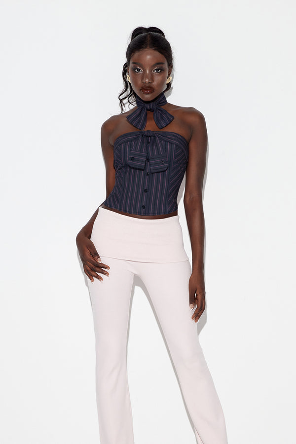 Earl Strapless Stripe Top In Blue