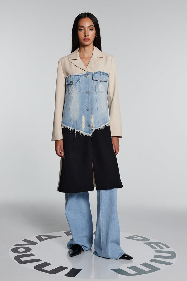 Eben Denim Patchwork Fringe Coat