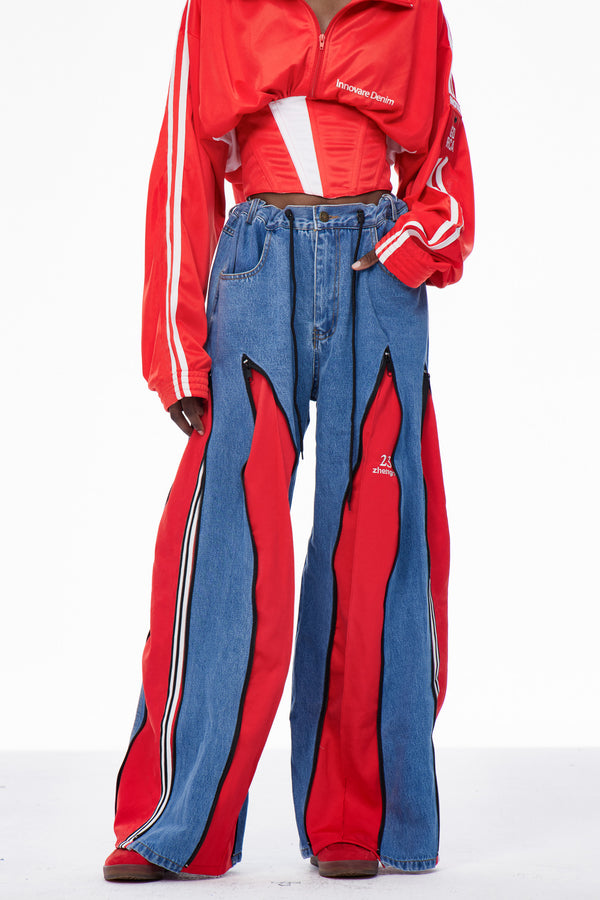 Edelmira Deconstruct Wide Leg Jeans In Red