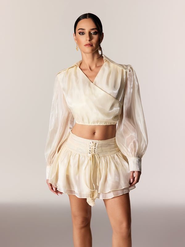 Edgardo Crop Lace Up  Ruffle Skirt Set