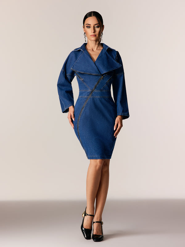 Edina Lapel Denim Mini Dress