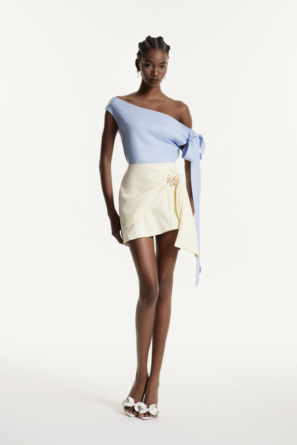 Ediz Asymmetric Ruch Skirt Set In Blue