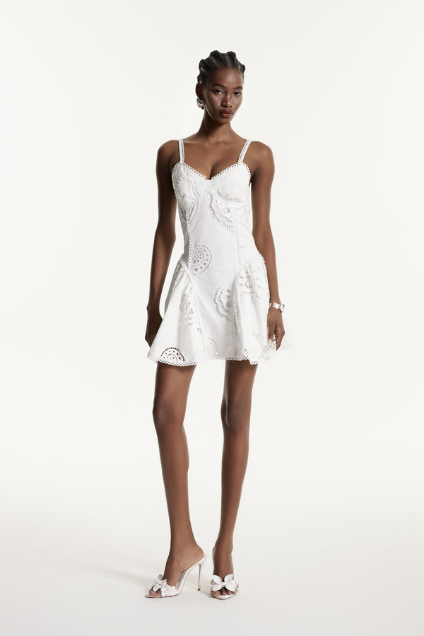 Edom Spaghetti Embroidered Mini Dress