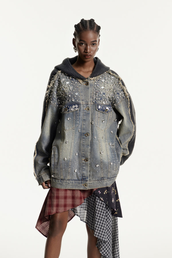 Edson Crystal Deconstruct Denim Jacket