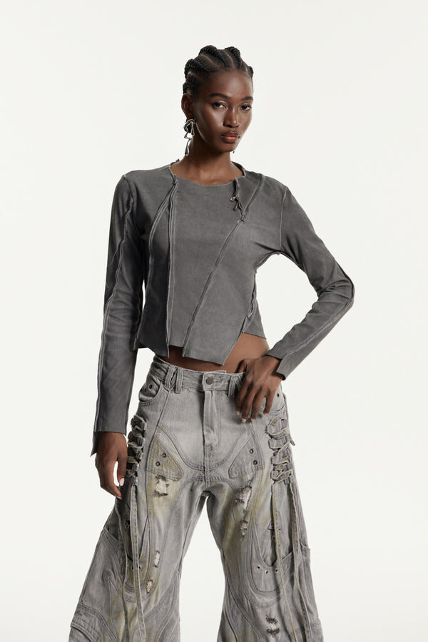 Edwin Deconstruct Asymmetric Top In Grey