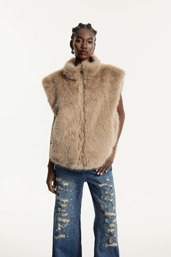 Edwina Faux Fur Grid Vest