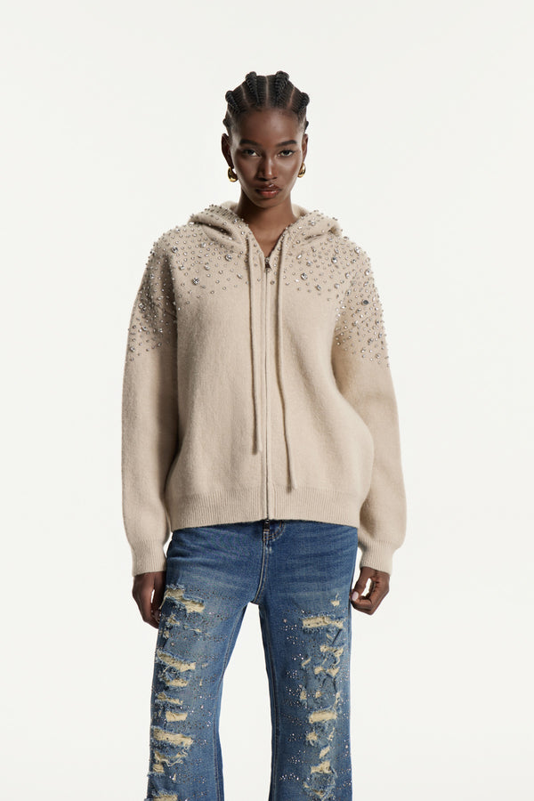 Edwyn Crystal Knit Top In Apricot