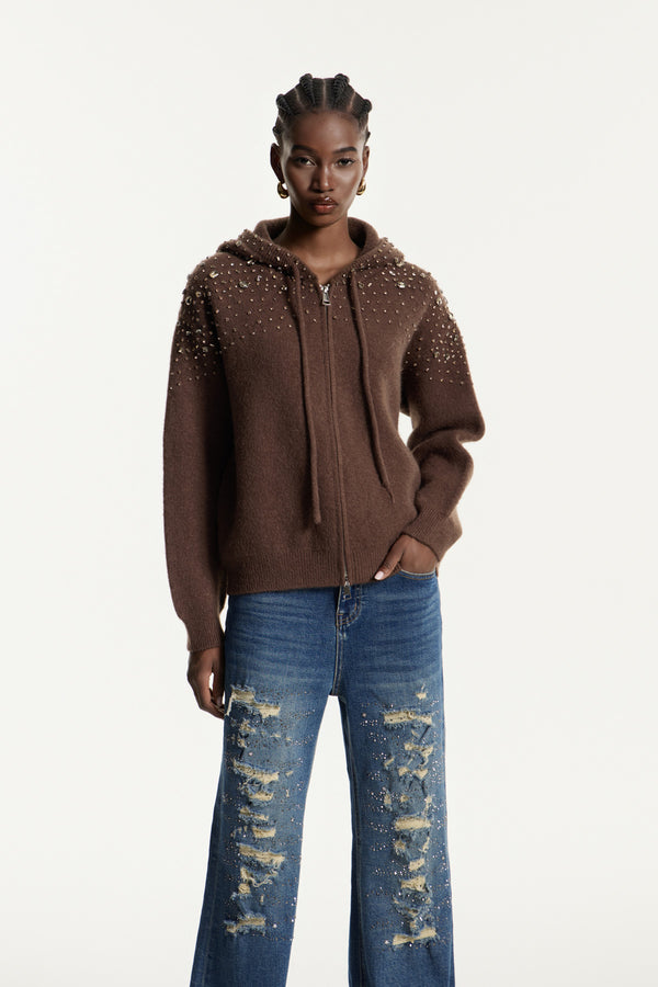 Edwyn Crystal Knit Top In Brown