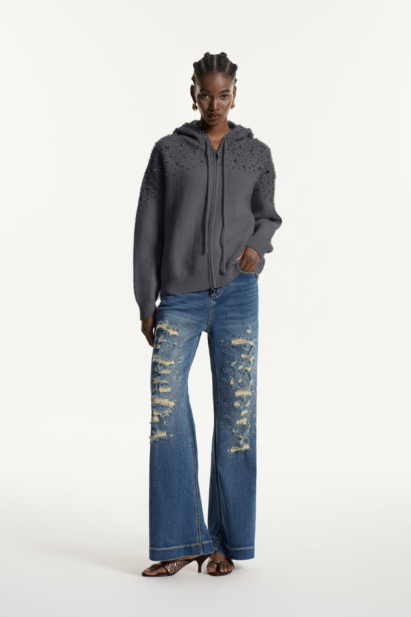 Edwyn Crystal Knit Top In Grey