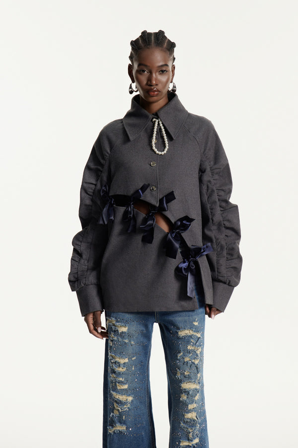 Edyta Bow Drawstring Balloon Sleeve Top