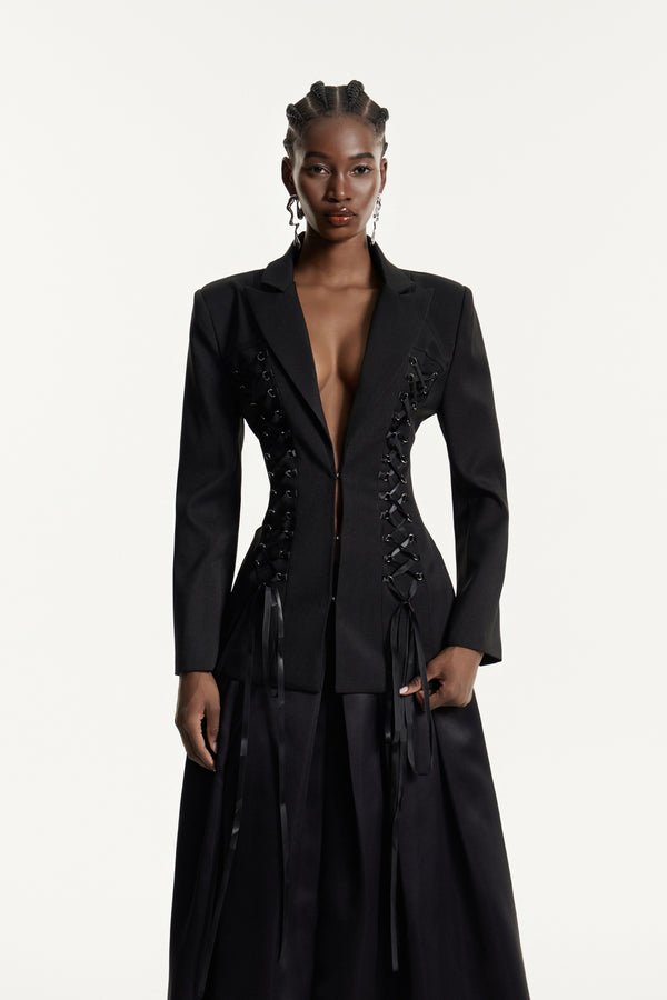 Eesa Plunge Lace Up Blazer