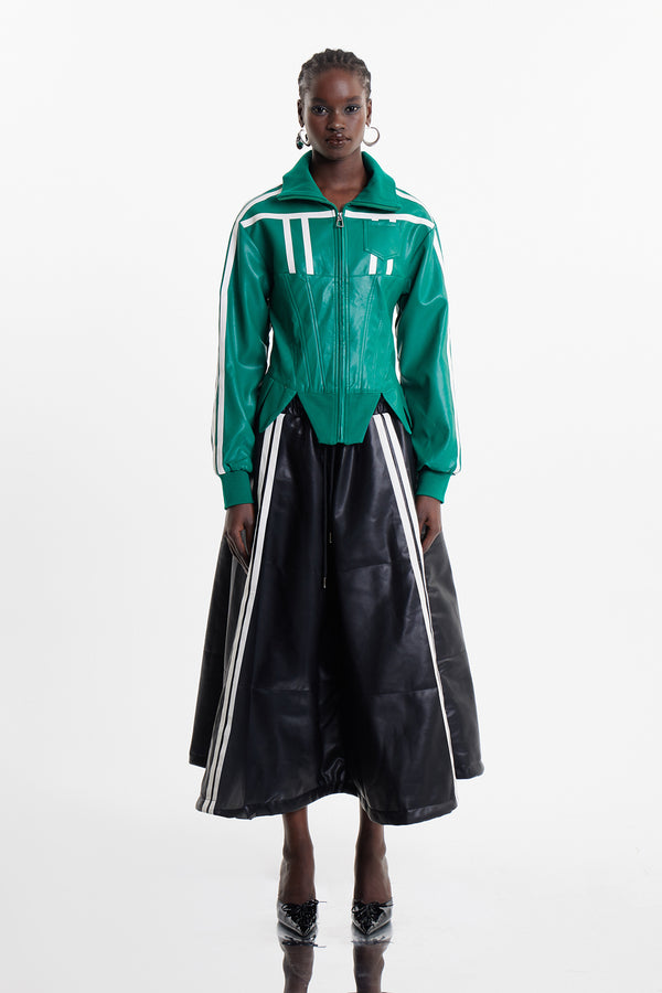 Eeva Stripe Corset Leather Jacket In Green