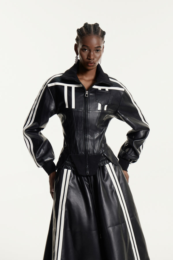 Eeva Stripe Corset Leather Jacket