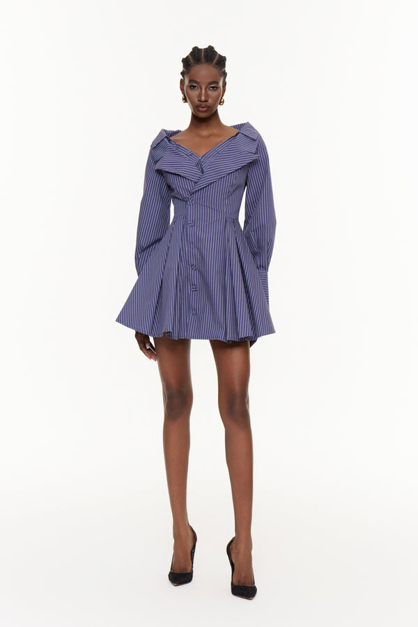 Egidio Off Shoulder Stripe Mini Shirt Dress