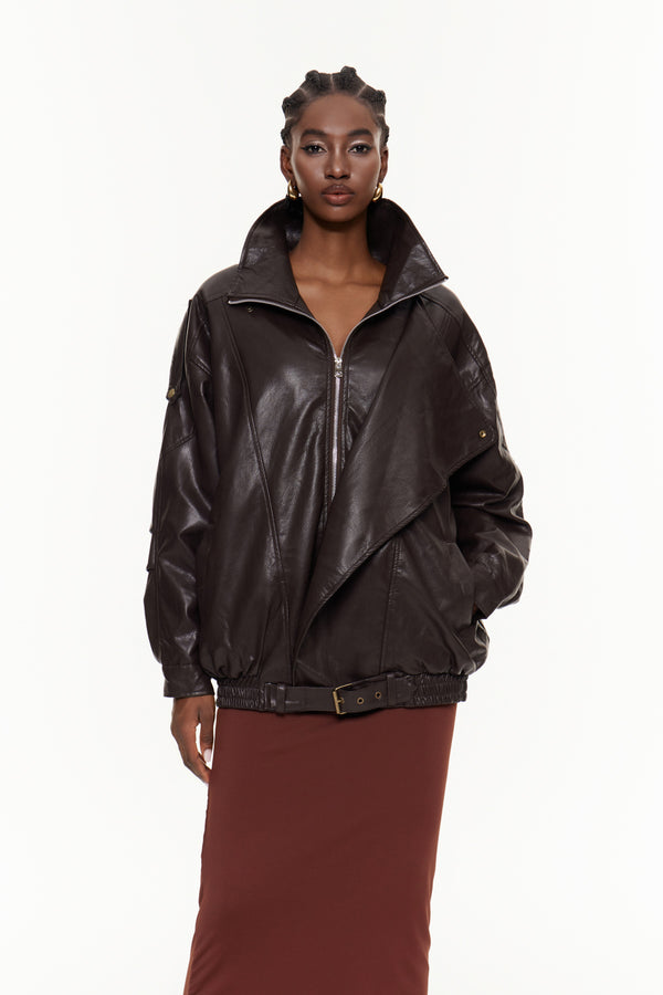 Egor Deconstruct Leather Jacket In Brown