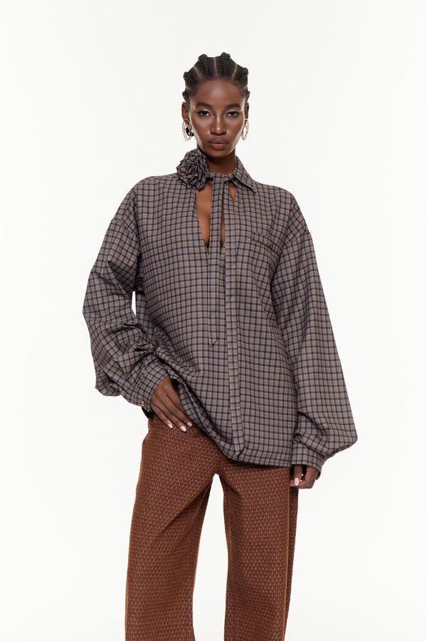 Eha Plunge Grid Flower Shirt