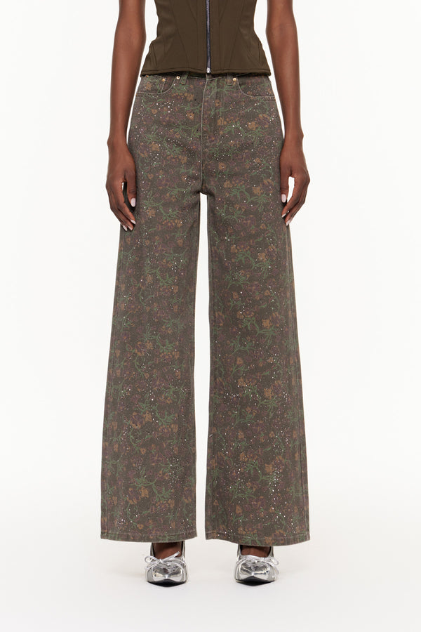 Ehecatl Floral Rhinestone Jeans