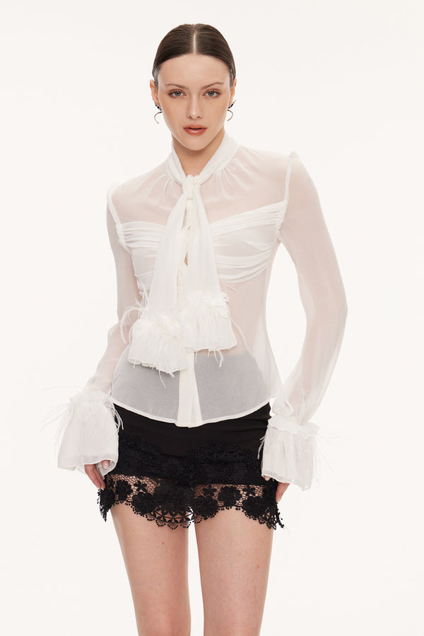 Eilionoir Tie Up Mesh Ruch Shirt