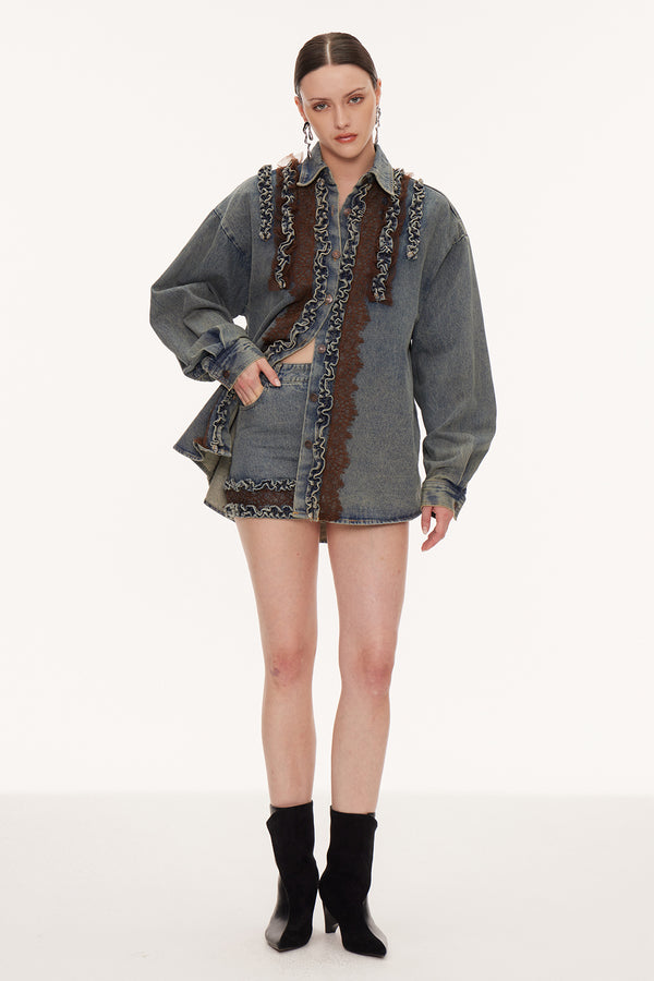 Eirenaios Ruffle Denim Skirt Set