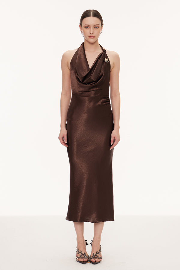 Eirlys Cowl Neck Satin Maxi Dress