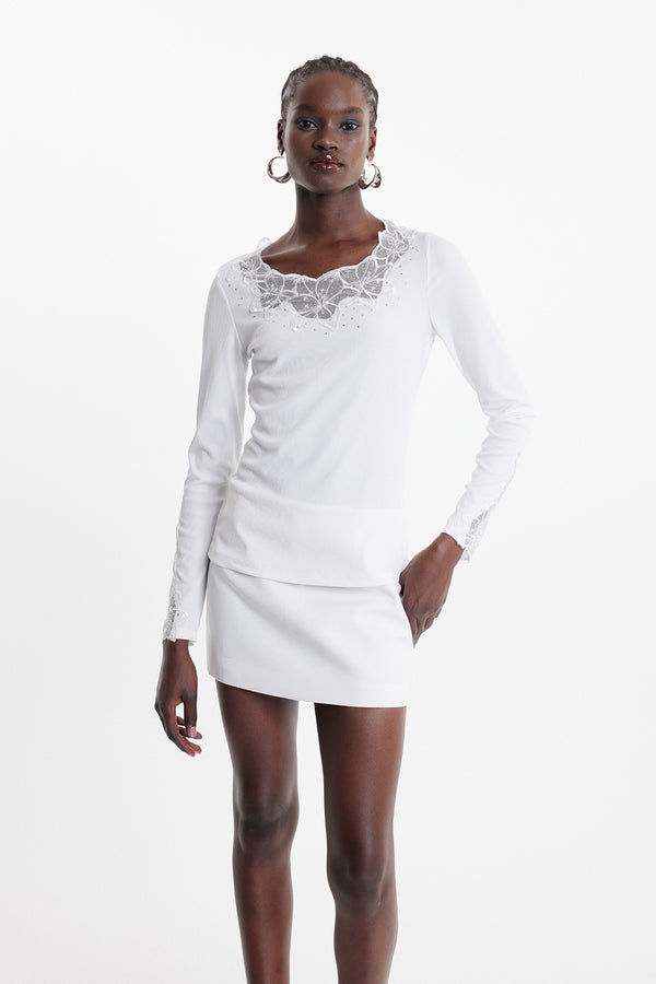 Ekaterine Lace Floral Rhinestone Top