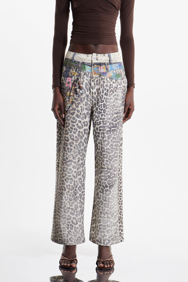 Ekkehardt Bleached Leopard Print Jeans