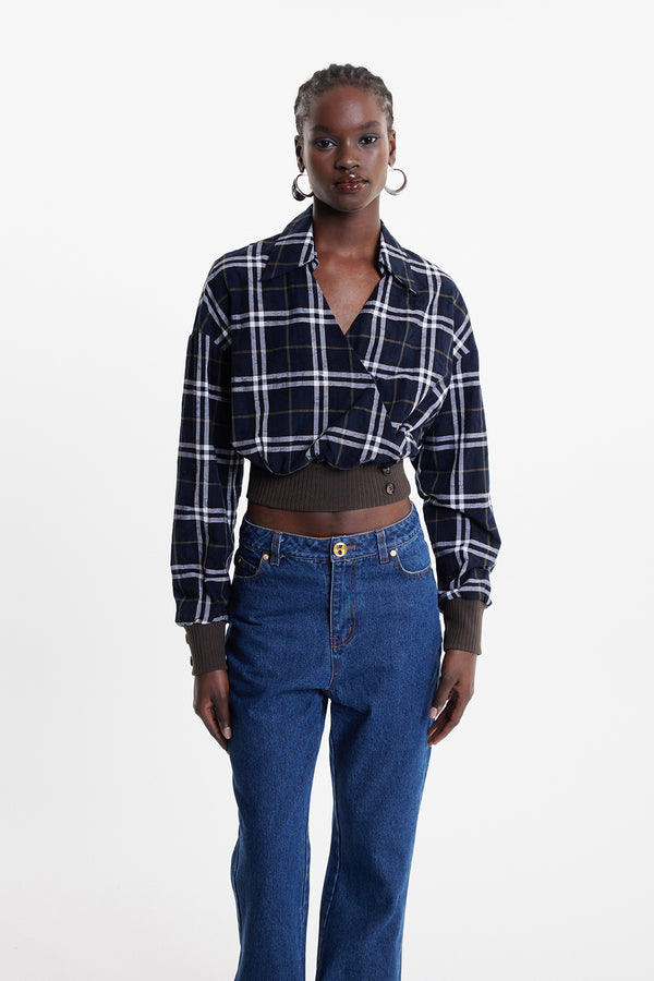 Ela Grid Crop Shirt