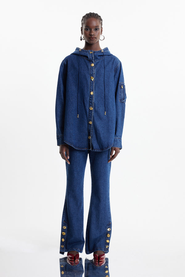 Eladia Embellished Denim Pants Set