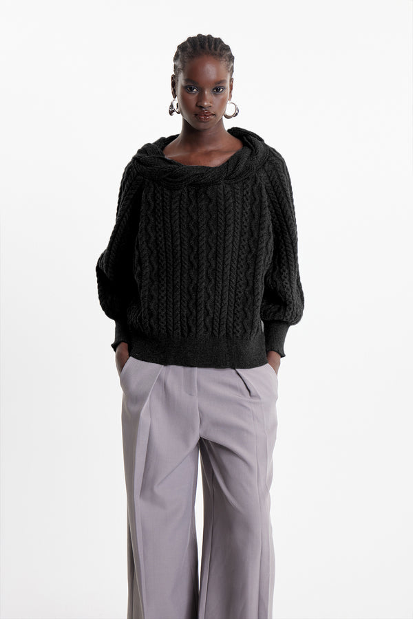 Elah Twist Knit Top In Black