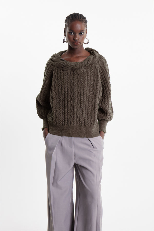 Elah Twist Knit Top In Brown