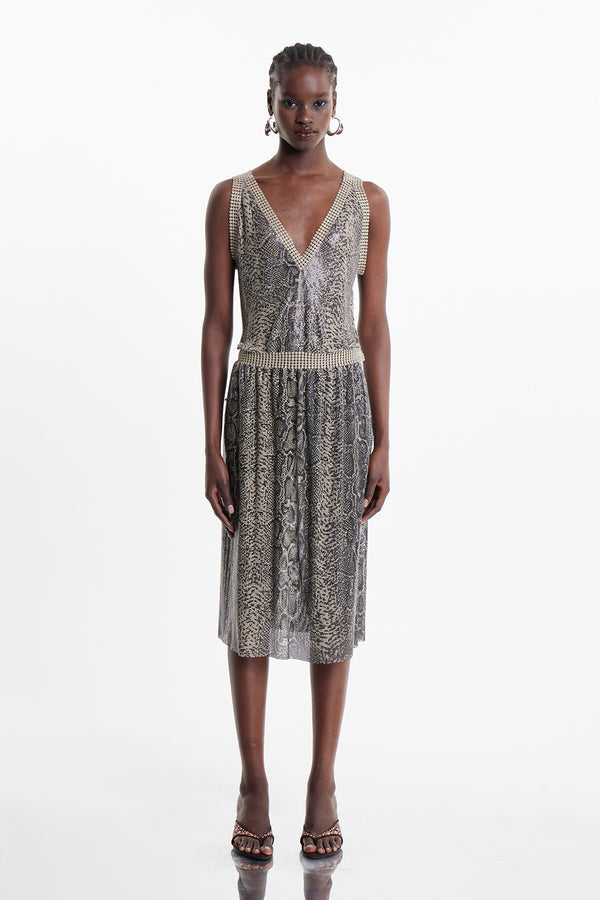 Elbert Python Print Plunge Midi Dress