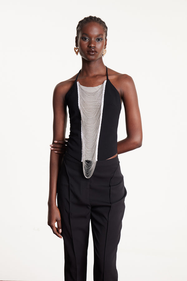 Elder Halter Neck Pearl Chain Top