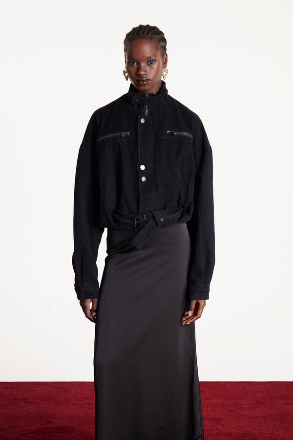 Eleanor Funnel Neck Crop Denim Jacket