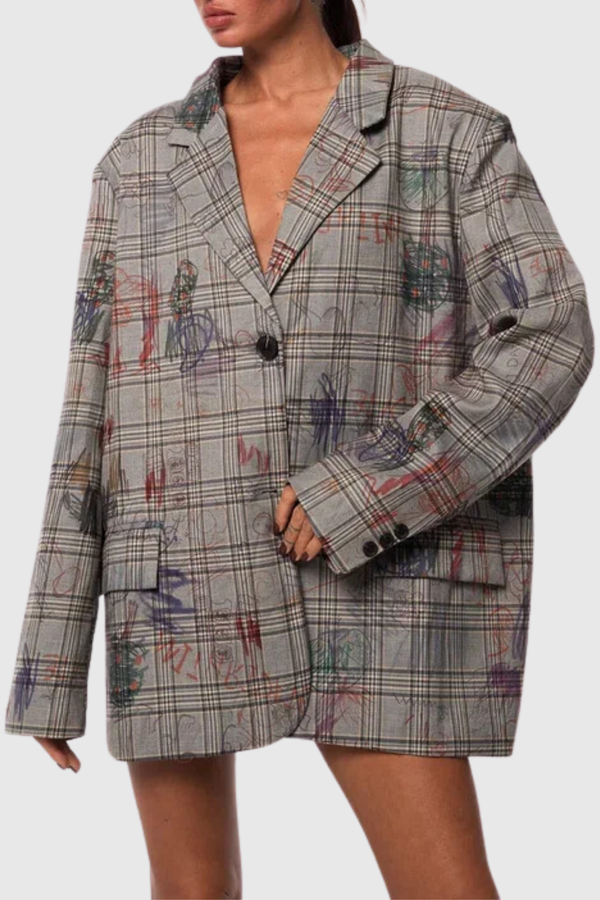 Elijah Grid Graffiti Plunge Blazer