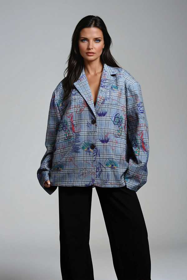 Elijah Grid Graffiti Plunge Blazer